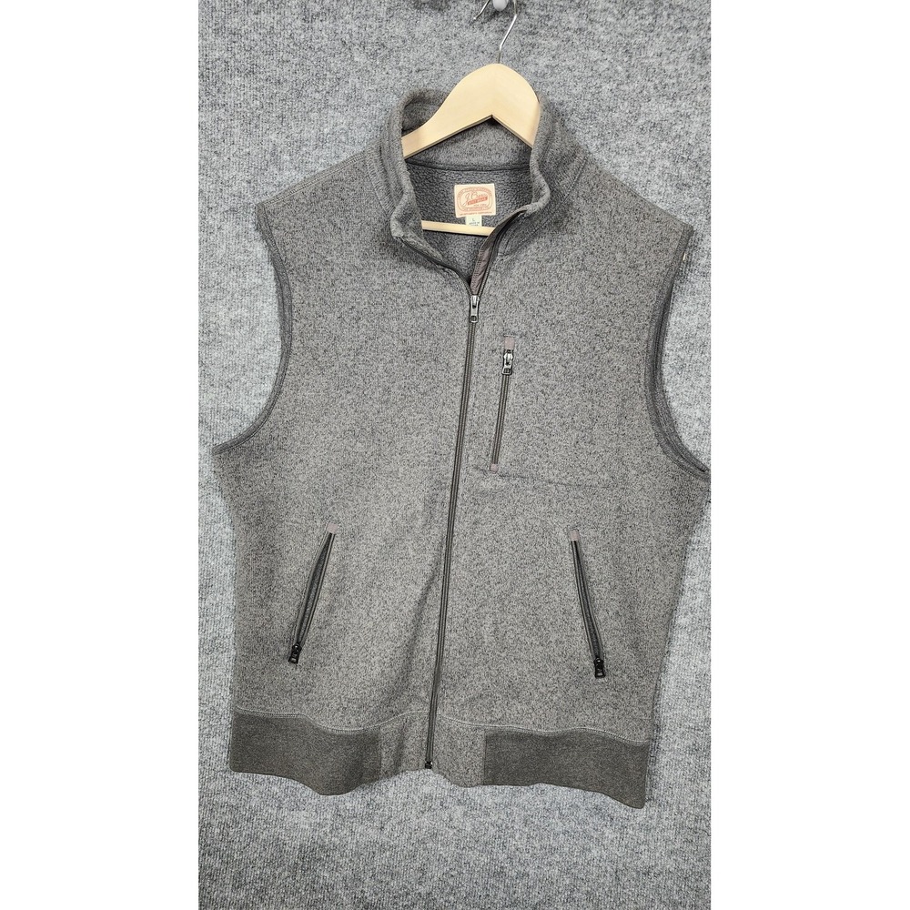 J Crew Vest Mens Large Gray Knit Fleece Full Zip Pockets Casual Layer Wear